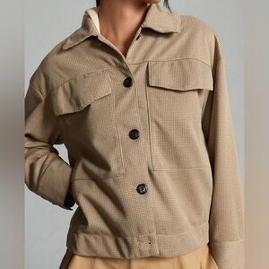 Maeve Tan Olive Houndstooth Trucker Jacket Blazer w Front Flap Pockets